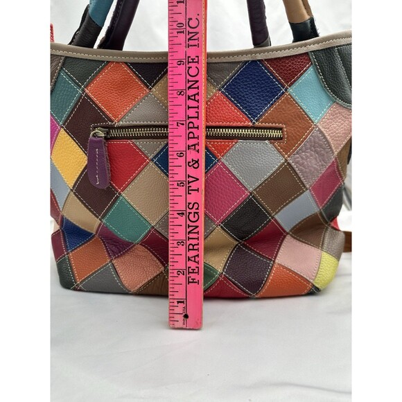 Heshe Handbag Patchwork Leather Satchel Shoulder Bag Multicolor Colorful Purse - Picture 4 of 12